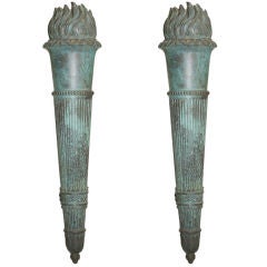 Pair of Cast Bronze Torch Sconces from Warner Estate