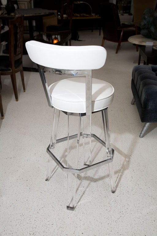 Set of Three Polished Chrome and Lucite Barstools 1