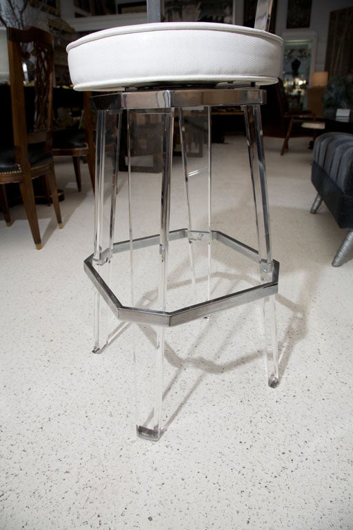 Set of Three Polished Chrome and Lucite Barstools 3