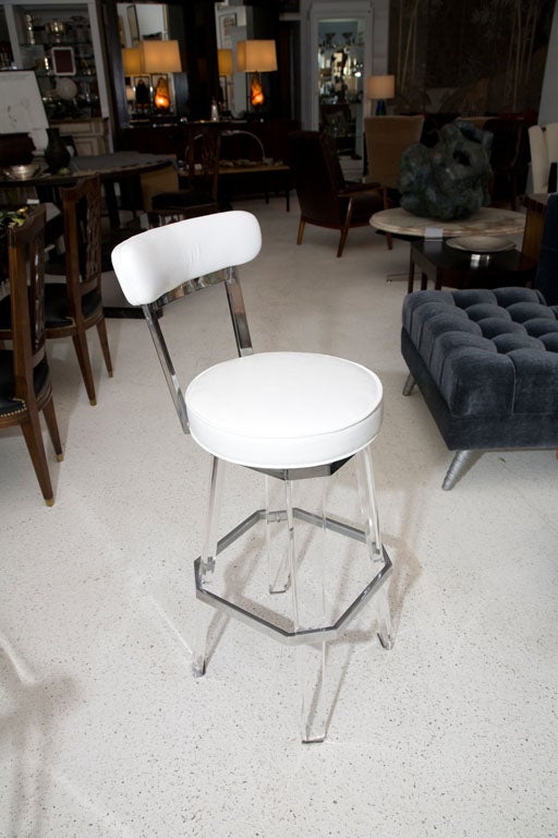 Set of Three Polished Chrome and Lucite Barstools 5