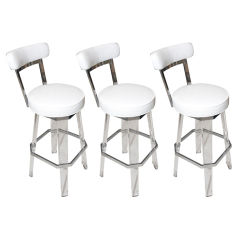 Set of Three Polished Chrome and Lucite Barstools
