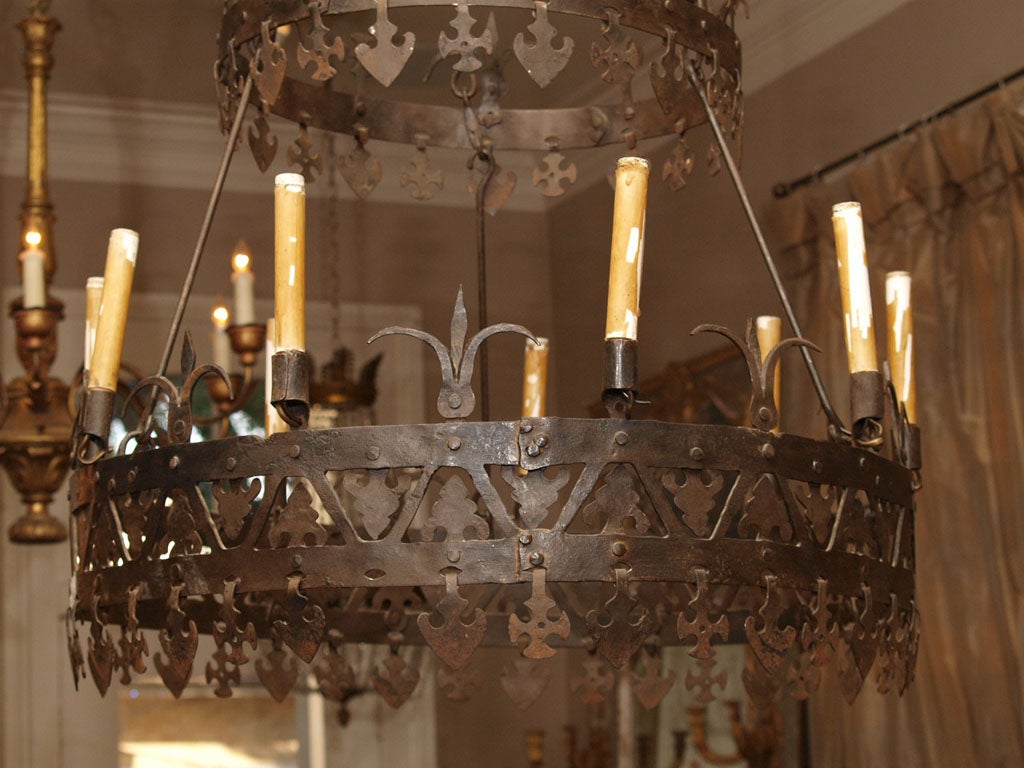 20th Century A Large Hand  Forged Iron Chandelier