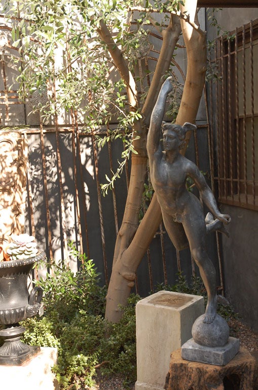 Piombo Statua francese di Mercurio in piombo su base di pietra, circa 1900 in vendita