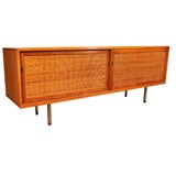 Hans Wegner oak and cane sliding door credenza