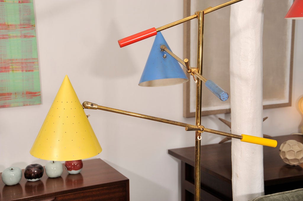 20th Century 3 arm, articulated, 1950's brass floor lamp, mfg by Lightolier