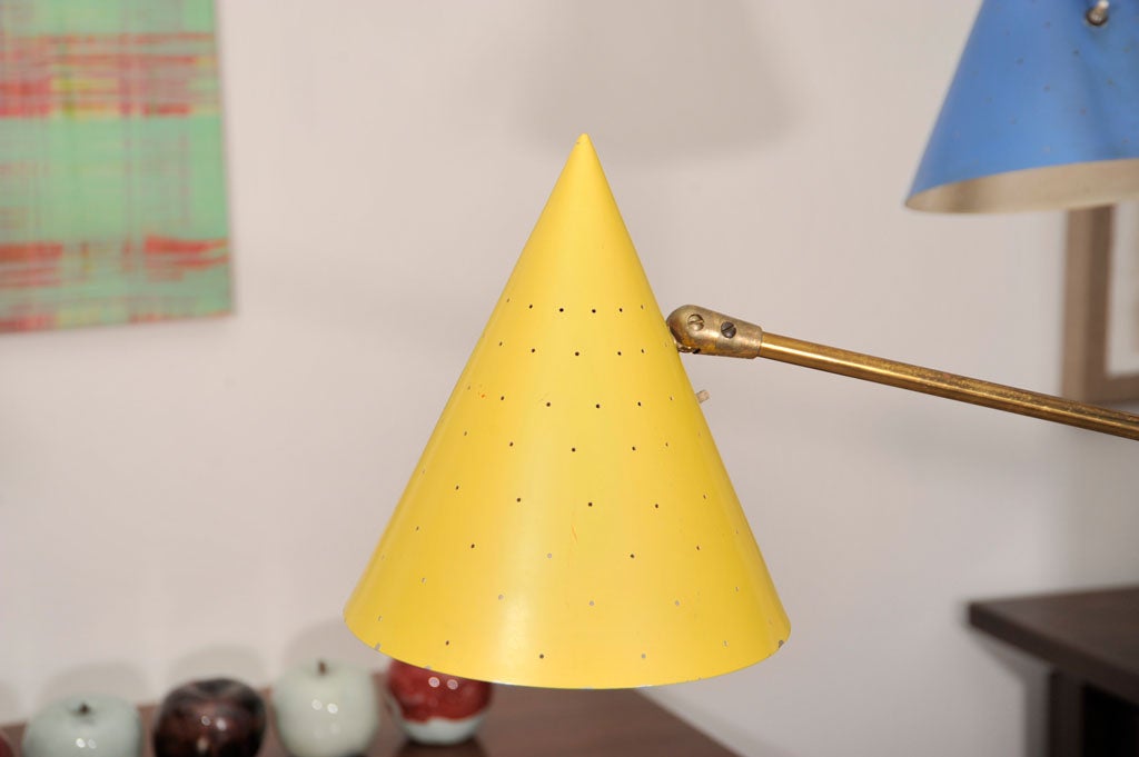3 arm, articulated, 1950's brass floor lamp, mfg by Lightolier 1