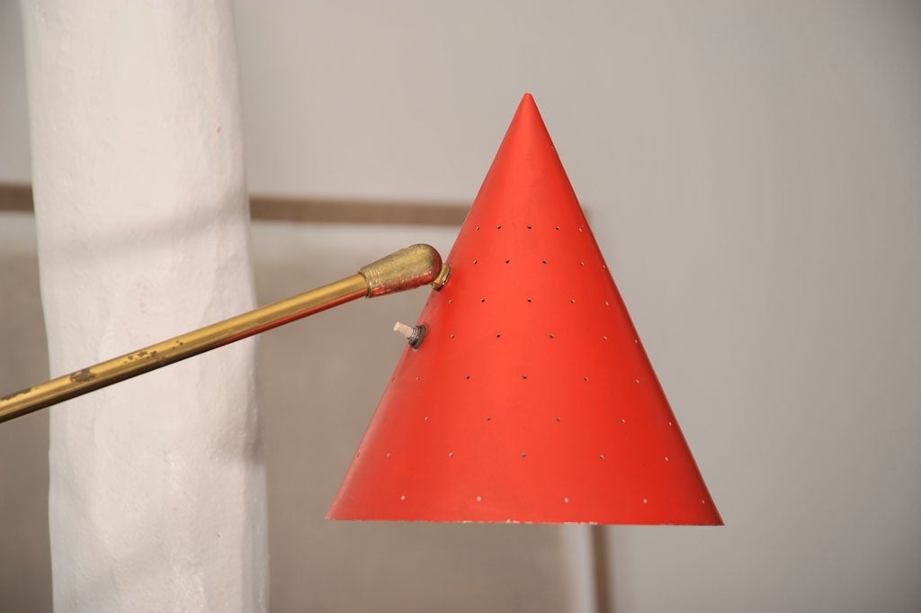 3 arm, articulated, 1950's brass floor lamp, mfg by Lightolier 2