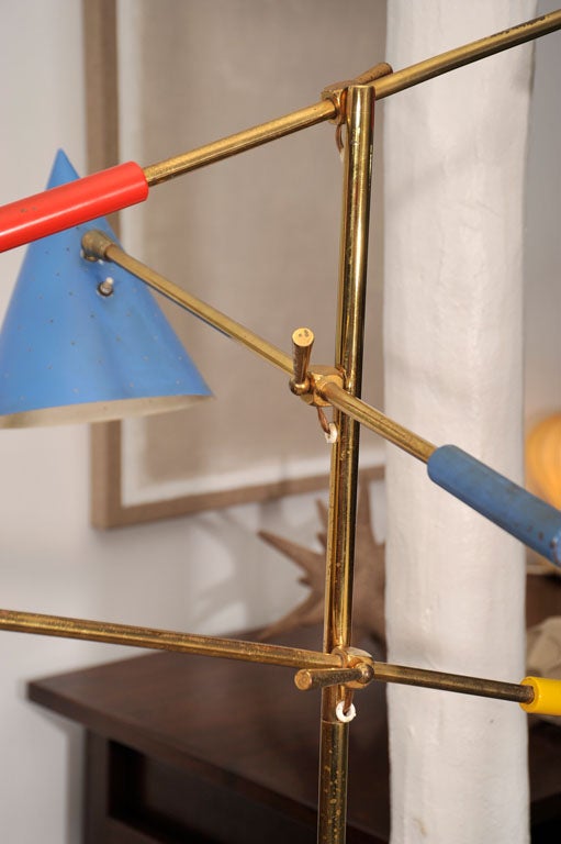 3 arm, articulated, 1950's brass floor lamp, mfg by Lightolier 3