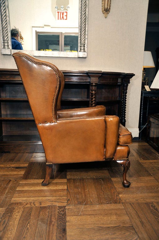Pair Queen Anne-Style Leather Wing Chairs, England, Late 19th c. 3