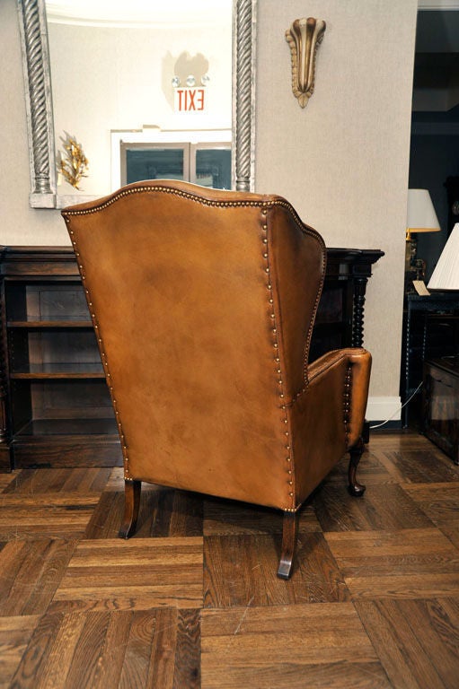 Pair Queen Anne-Style Leather Wing Chairs, England, Late 19th c. 5