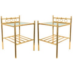 Pair Brass 
Glass Two-Tier Occasional Tables, England, c. 1950