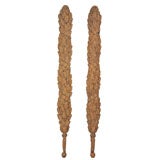 Pair Vertical Leaf Motif Oak Wall Carvings, England, 19th c.