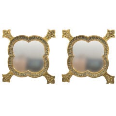 Pair Neo-Gothic Brass Framed Mirrors, England, 19th Century