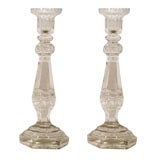 Pair Large Leaded Cut Crystal Candlesticks, England, 19th C.