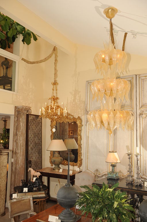 20th Century MASSIVE 7' Murano Gold Rugiadosa Chandelier