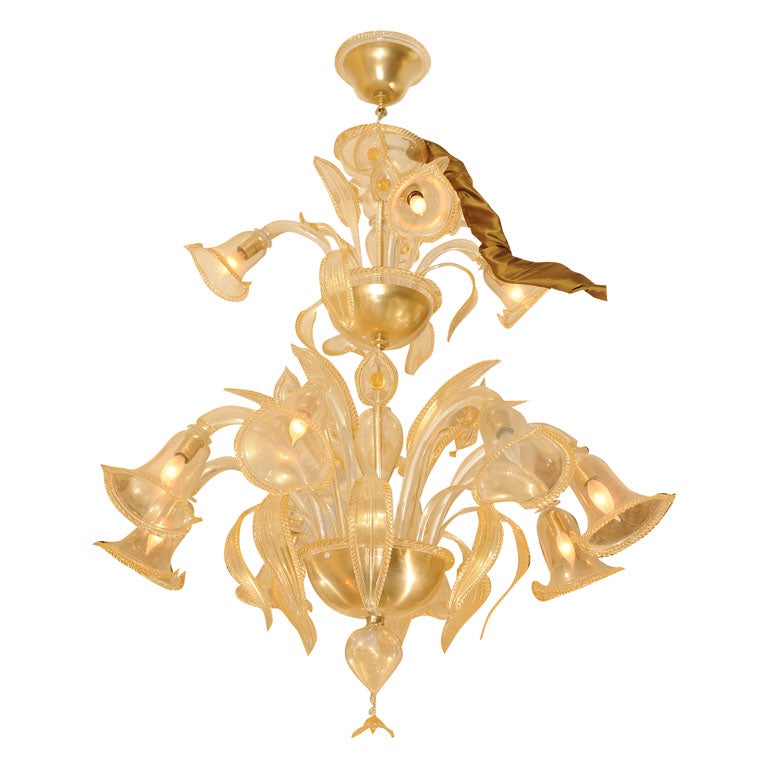 Italian Gold-flecked Murano Glass Chandelier