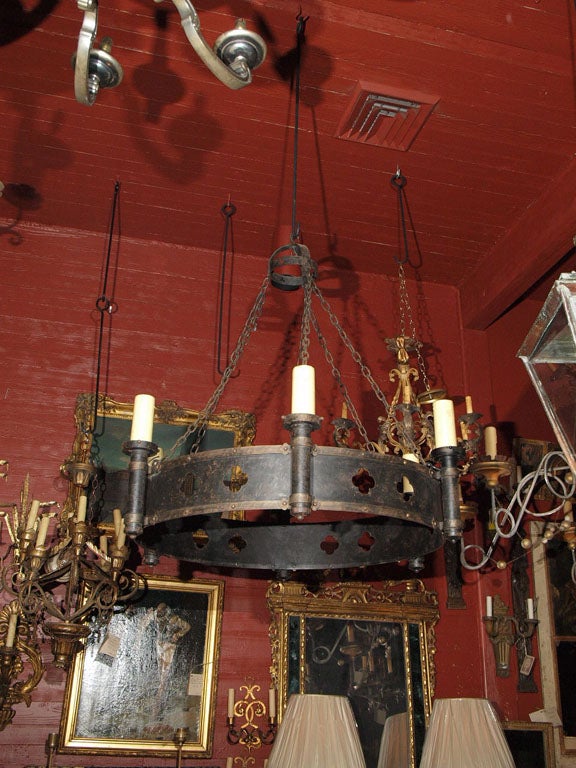 French Iron Round Rustic Chandelier For Sale 3