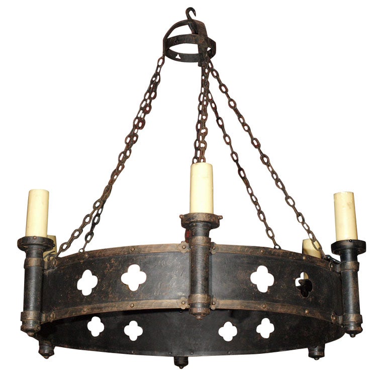 French Iron Round Rustic Chandelier For Sale