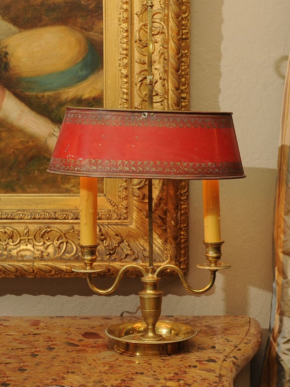 Louis XVI Style Brass  and Tole Bouillotte Lamp