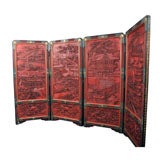 A Pair of Carved Red Lacquer Two Panel Screens