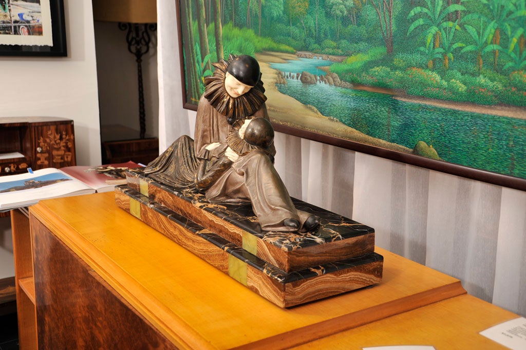 Monumentale Kaltbemalung aus Zinn und Elfenbein auf Onyx, signiert vom 