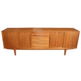 Long Teak Sideboard with with Sliding Doors and Bowtie Drawers