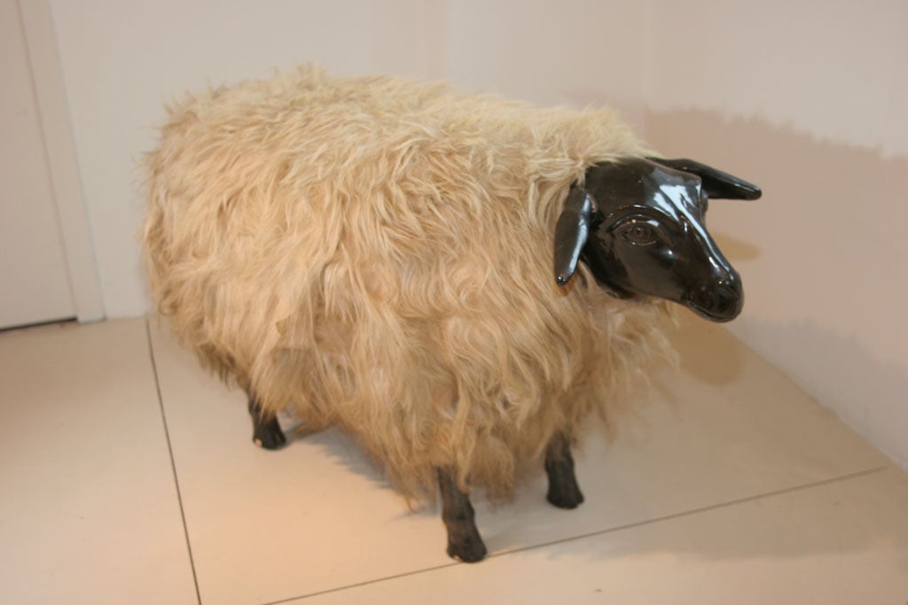 Anonymous<br />
Wool life-size sheep with ceramic face, legs, movable ears