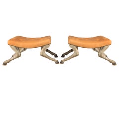 Pair of Hoof Footed X Frame Stools