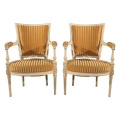 Pair of Mid 20th Century Louis XVI Painted Fauteuils