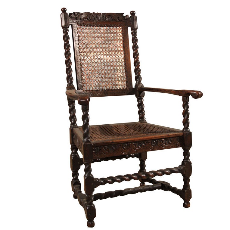Early 18th Century English Caned Arm Chair For Sale