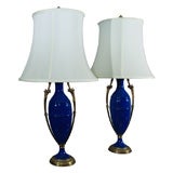 Cobalt blue Sèvres porcelain lamps