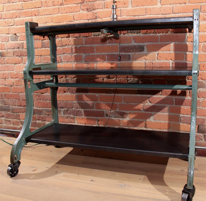Really cool old lawn mover sharpener cart. With added steel shelves.