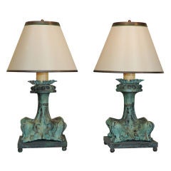 Pair of Late 19th Century European Verdegris Copper  Lamps