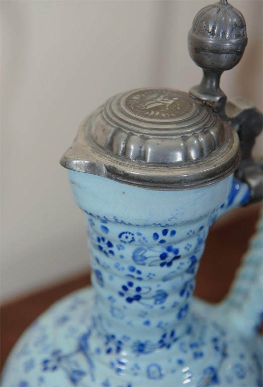 German faience Ewer with pewter lid and base 4