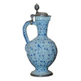 German faience Ewer with pewter lid and base