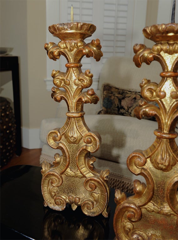 Hand-Carved Rare Gilded Candle Prickets Italian (Ref# JRM61) For Sale