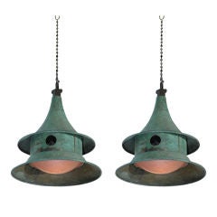 Vintage Pair of Copper Birdhouse Lanterns