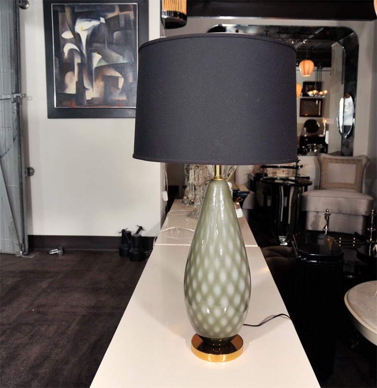 Pair of Murano Lamps with Hues of Smoked Green<br />
and Grey Glass with Brass Fittings