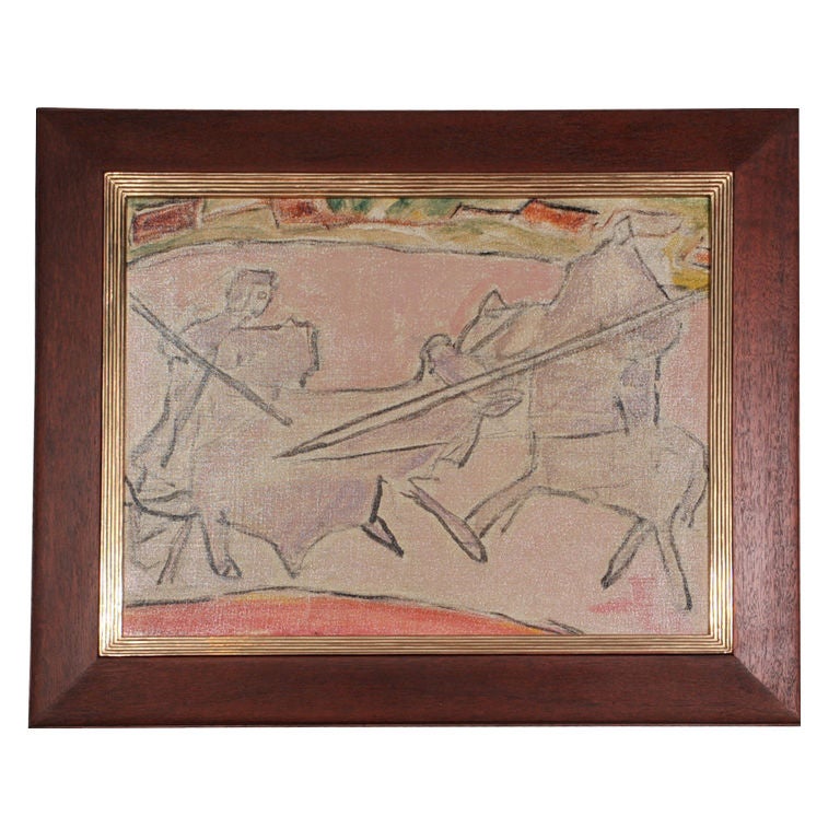 Mid-Century Modernist "The Bull Fight" Oil Painting by Joshua Epstein