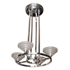 Art Deco Machine Age Style Chandelier in Chrome & Frosted Glass
