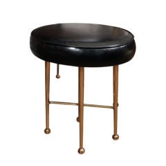Leather and brass stool by Jacques Adnet