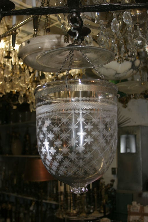 large antique belljar with etchings