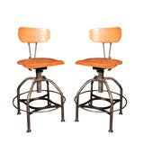 Set of Antique Toledo Industrial Stools with Wide Base