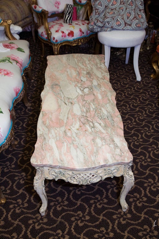 Italian VINTAGE PINK MARBLE TOP COFFEE TABLE