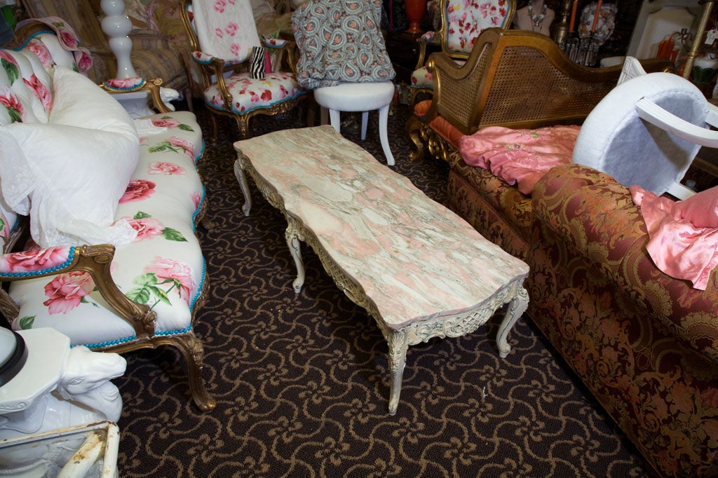 Wood VINTAGE PINK MARBLE TOP COFFEE TABLE