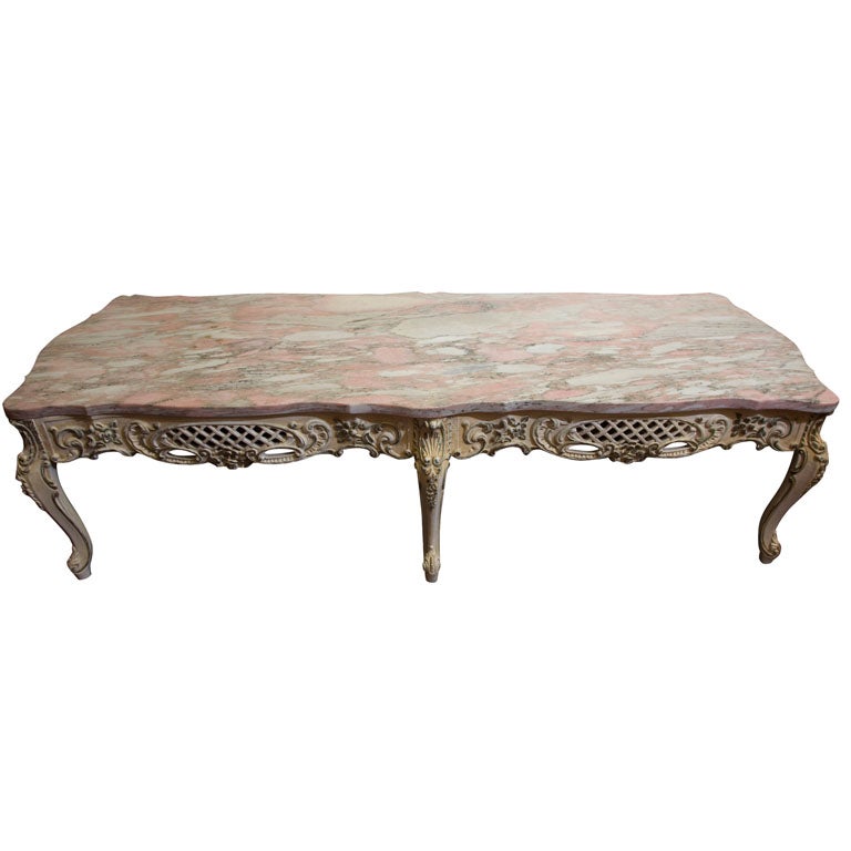 VINTAGE PINK MARBLE TOP COFFEE TABLE