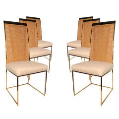 Set of 6 Brass Framed Dining Chairs by Milo Baughman