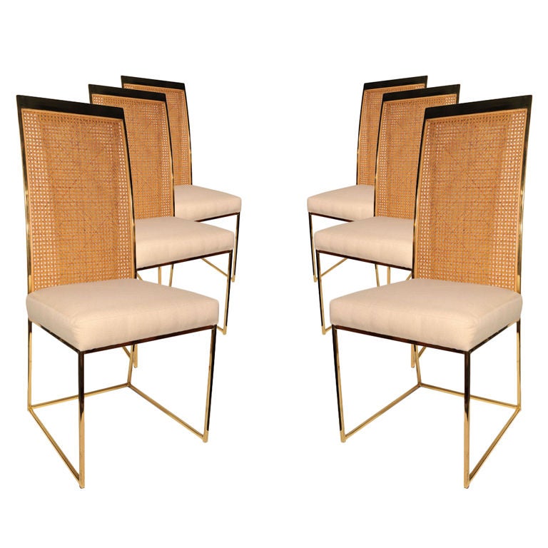 Set of 6 Brass Framed Dining Chairs by Milo Baughman