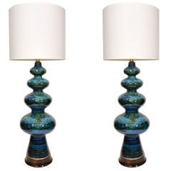 Pair of Blue & Green Italian Ceramic Lamps
