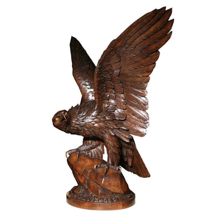 A Magnificent Swiss Carved / Black Forest Eagle For Sale